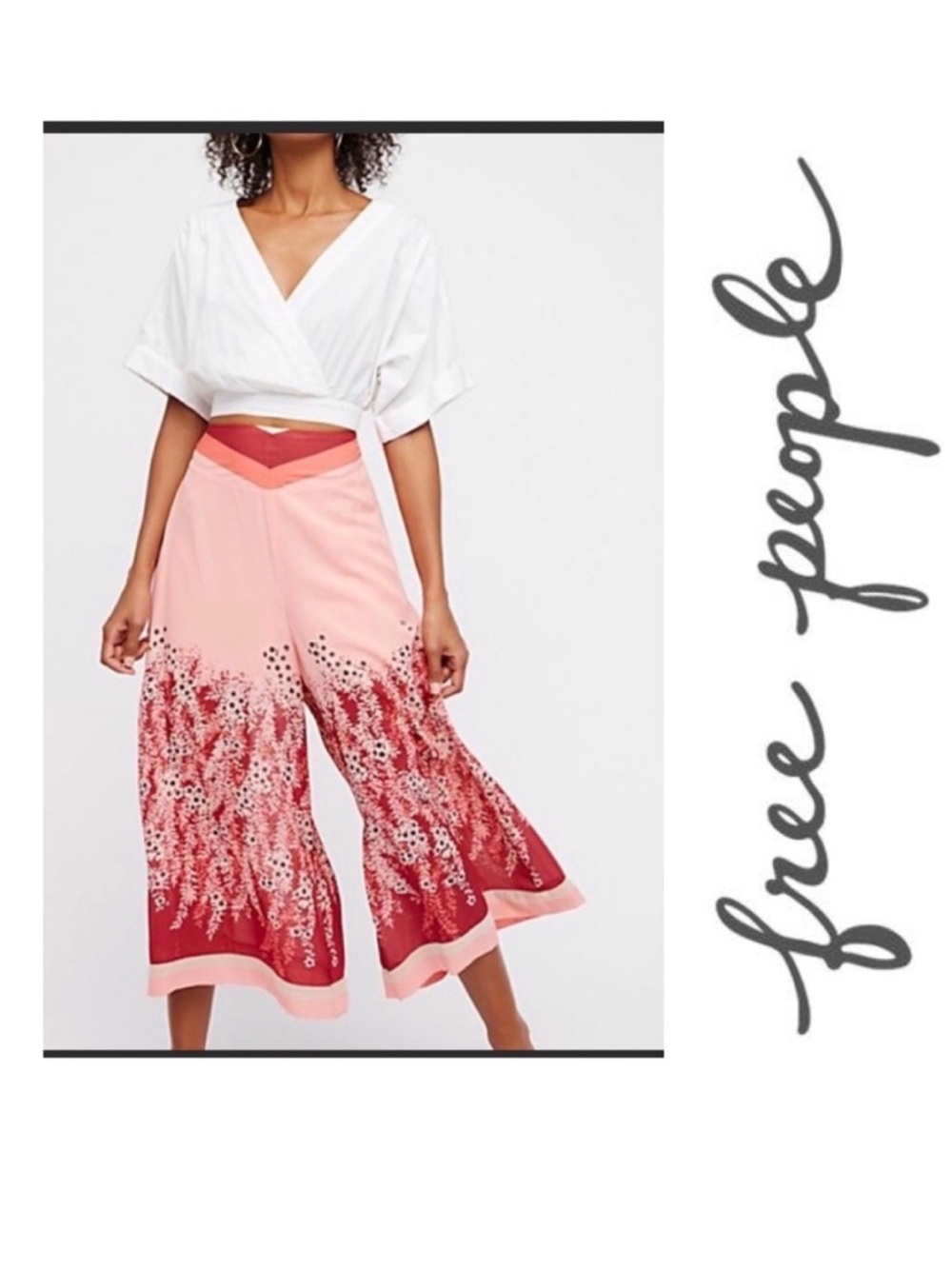 NEW Free People Off The Grid Floral Culouttes Crop Wide Leg Pants Sz L